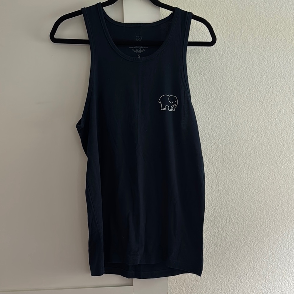 Ivory Ella Navy Blue Muscle Tee Tank Top with Floral Elephant Logo